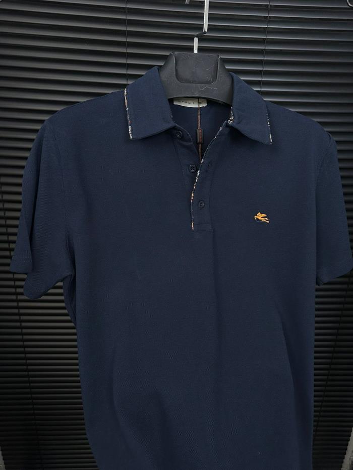 Nakış Logolu Pamuk Kumaş Yakalı T-Shirt