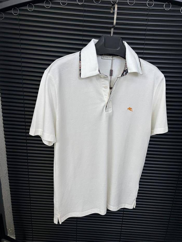 Nakış Logolu Pamuk Kumaş Yakalı T-Shirt