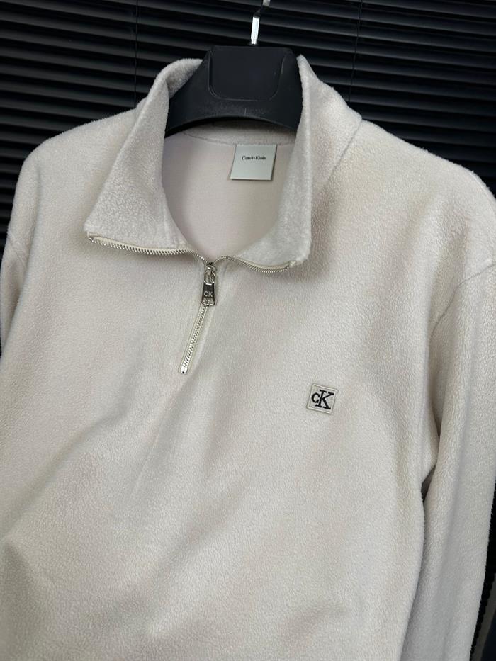 Nakış Logolu Yarım Fermuar Peluş Sweatshirt