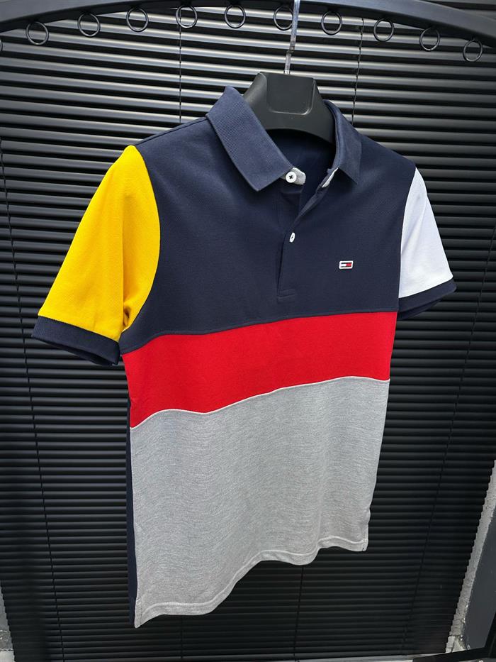 Renk Geçişli Nakış Armalı Yakalı T-Shirt - Lacivert