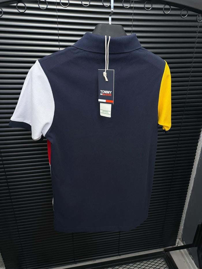 Renk Geçişli Nakış Armalı Yakalı T-Shirt - Lacivert