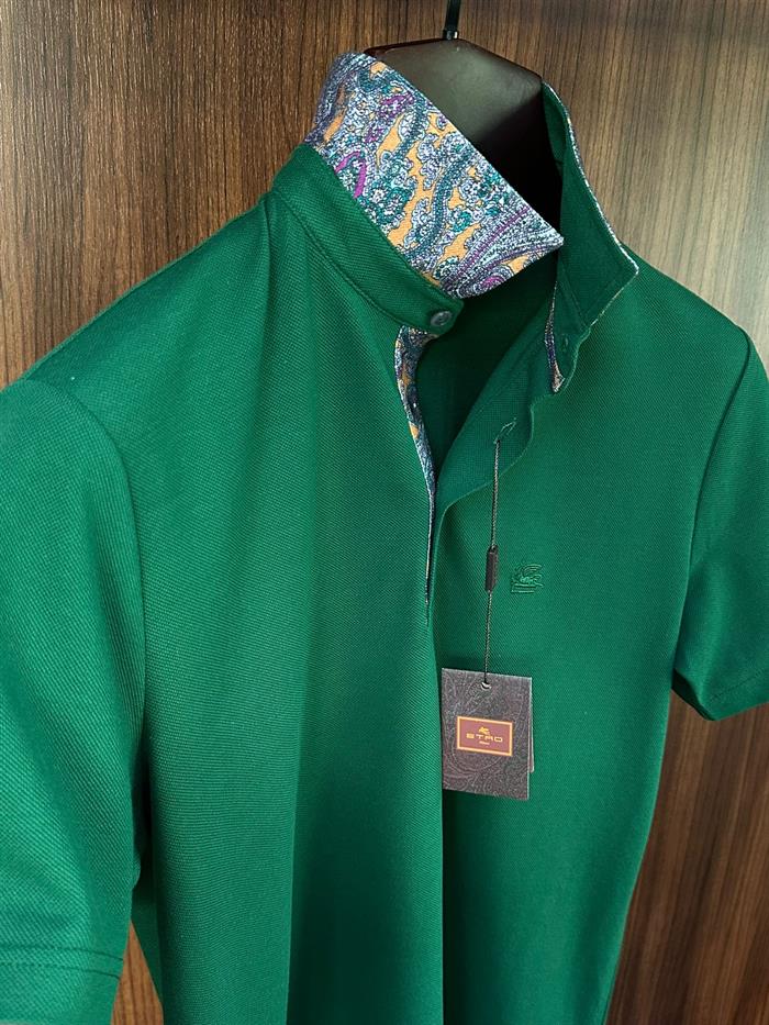 Yaka Desen Detaylı Pike Kumaş Yakalı T-Shirt