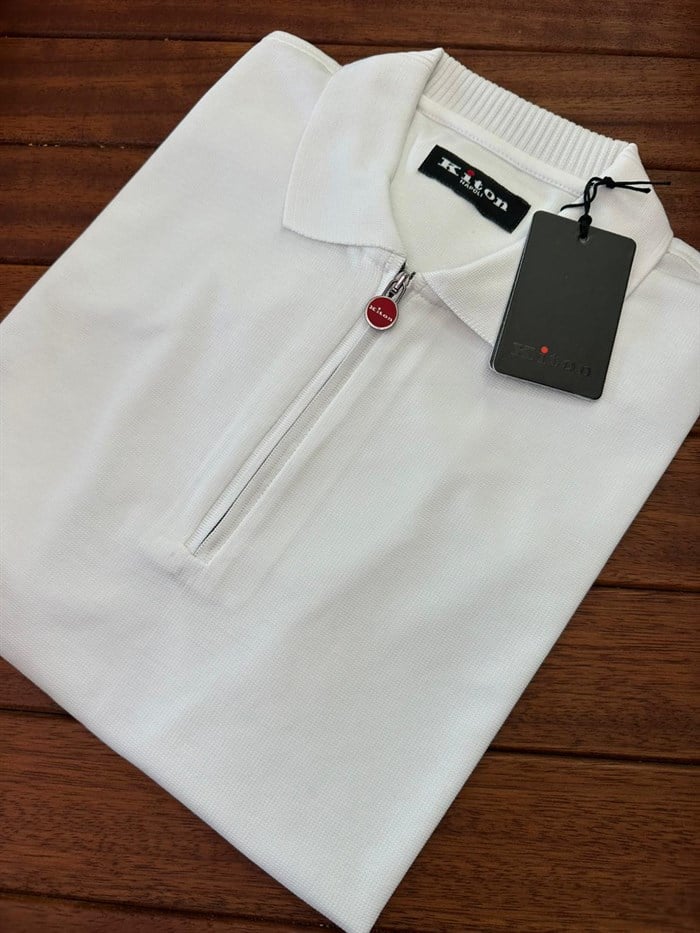 Yarım Fermuarlı Pike Kumaş Yakalı T-Shirt