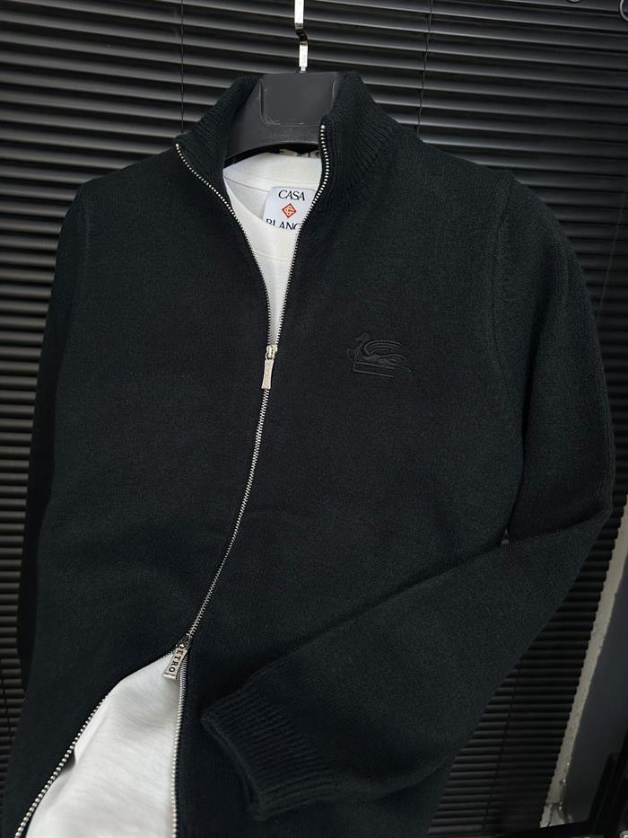 Nakış Logolu Fermuar Detaylı Yün Hırka