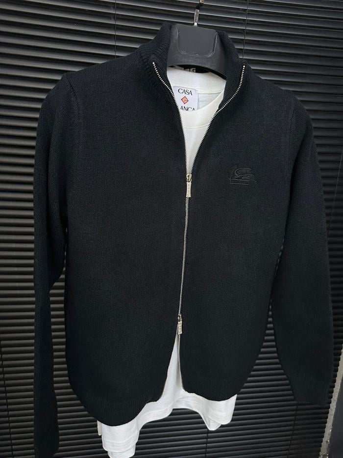 Nakış Logolu Fermuar Detaylı Yün Hırka