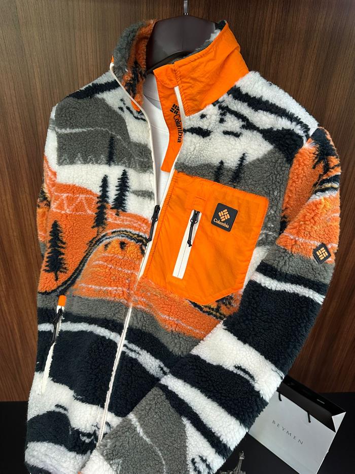 Winter Desenli Cepli Kalın Peluş Ceket