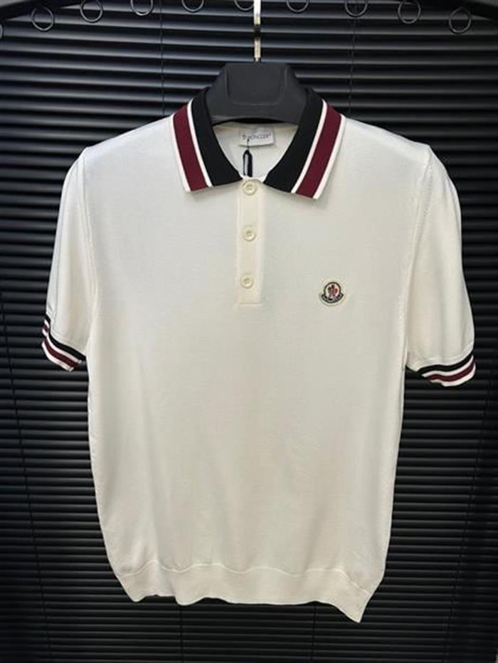 Nakış Armalı Şerit Detaylı Yakalı Triko T-Shirt - Ekru