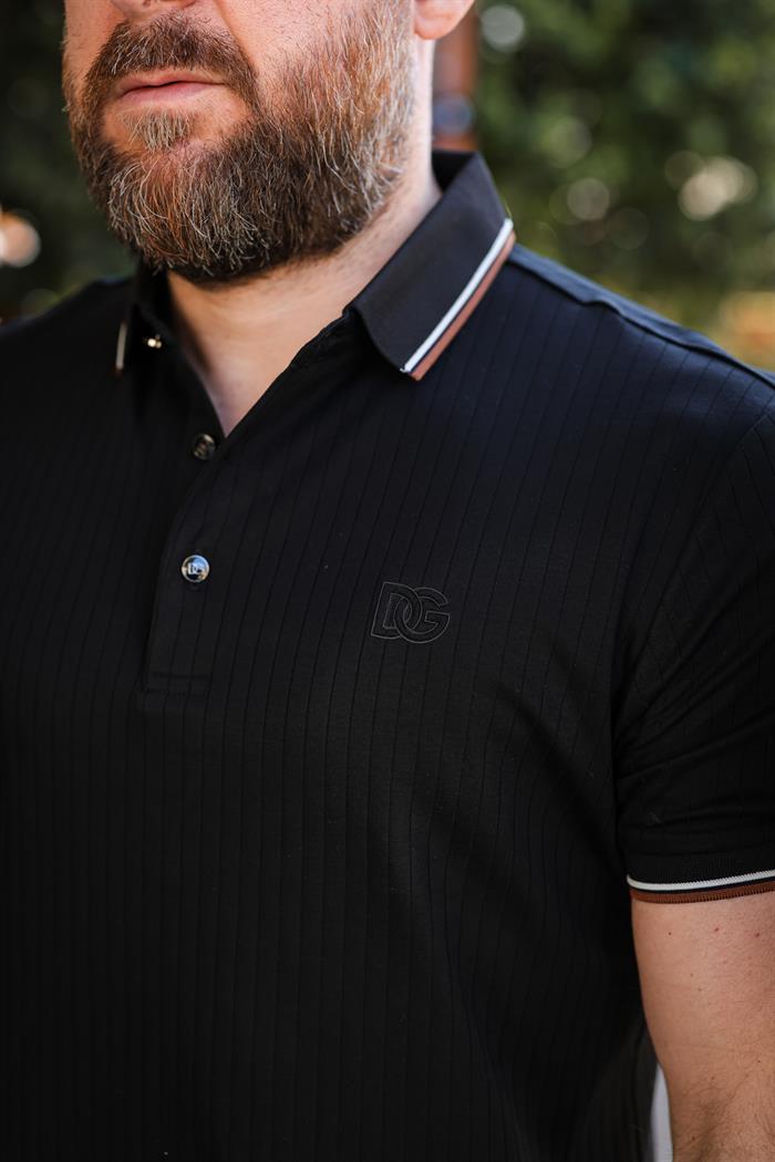 Göğüs Nakış Logolu Triko Yakalı T-Shirt