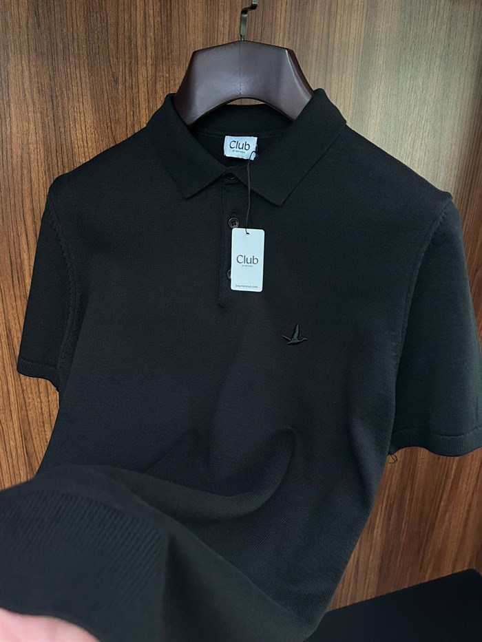 Nakış Kabartma Logolu Triko Yakalı T-Shirt
