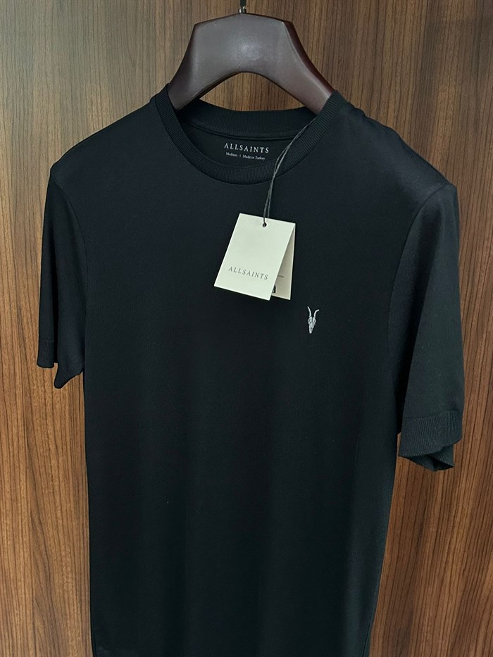 Nakış Logolu Bisiklet Yaka Triko T-Shirt