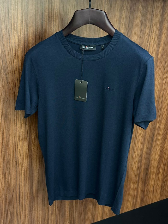 Nakış Logolu Kaşmir Kumaş Bisiklet Yaka T-Shirt