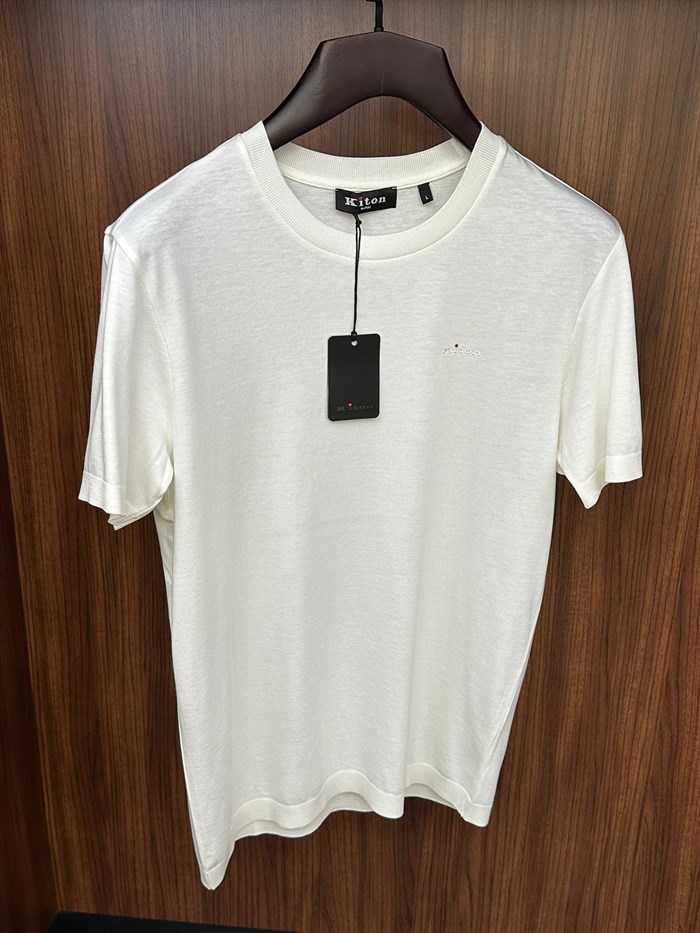 Nakış Logolu Kaşmir Kumaş Bisiklet Yaka T-Shirt