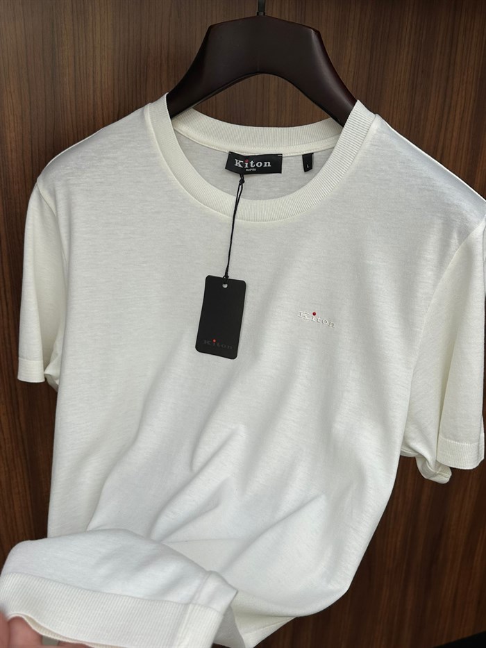 Nakış Logolu Kaşmir Kumaş Bisiklet Yaka T-Shirt
