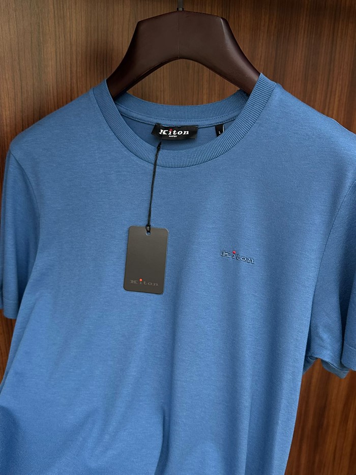 Nakış Logolu Kaşmir Kumaş Bisiklet Yaka T-Shirt