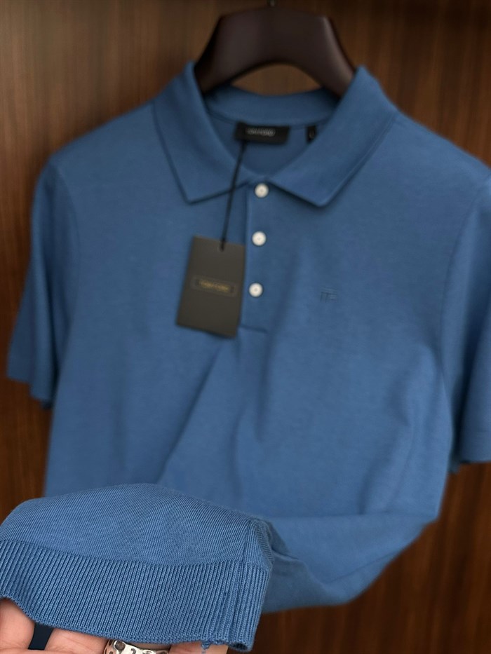 Nakış Logolu Kaşmir Kumaş Yakalı T-Shirt