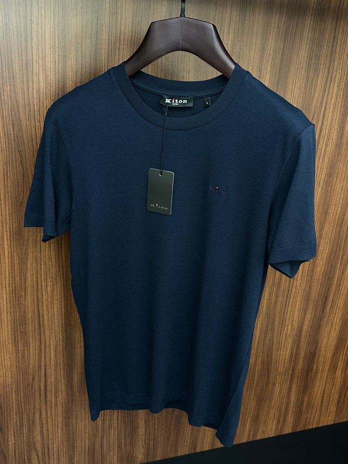 Nakış Logolu Kaşmir Kumaş Bisiklet Yaka T-Shirt