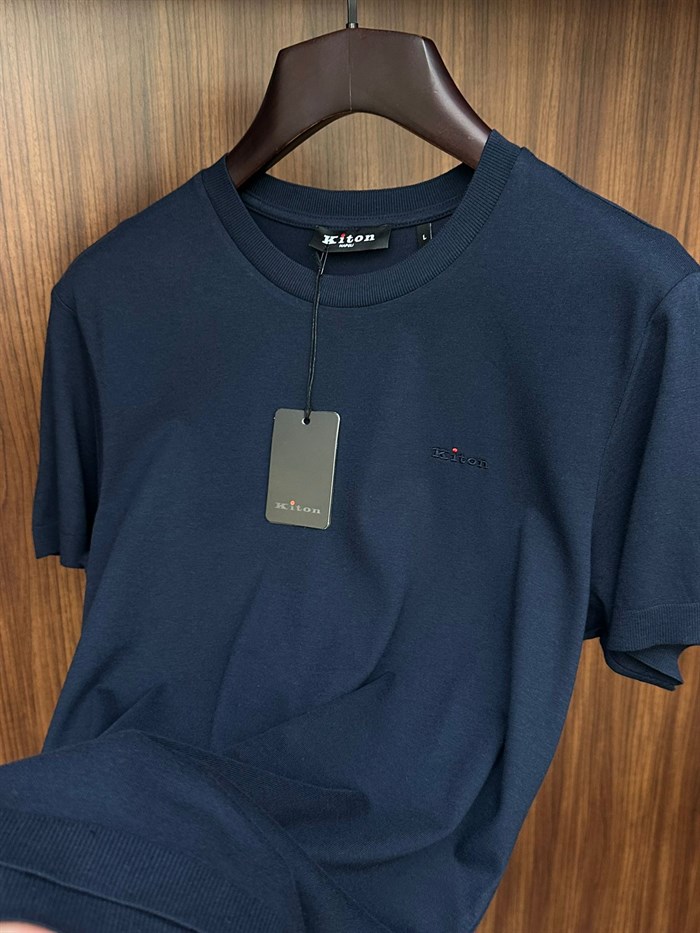 Nakış Logolu Kaşmir Kumaş Bisiklet Yaka T-Shirt