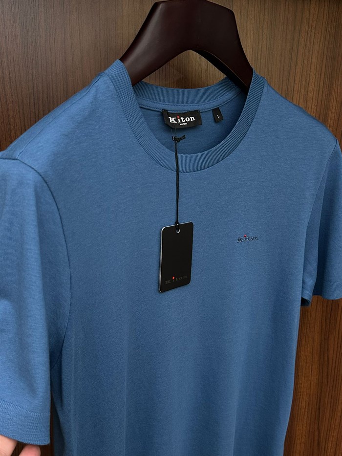 Nakış Logolu Kaşmir Kumaş Bisiklet Yaka T-Shirt