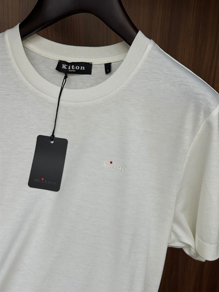 Nakış Logolu Kaşmir Kumaş Bisiklet Yaka T-Shirt
