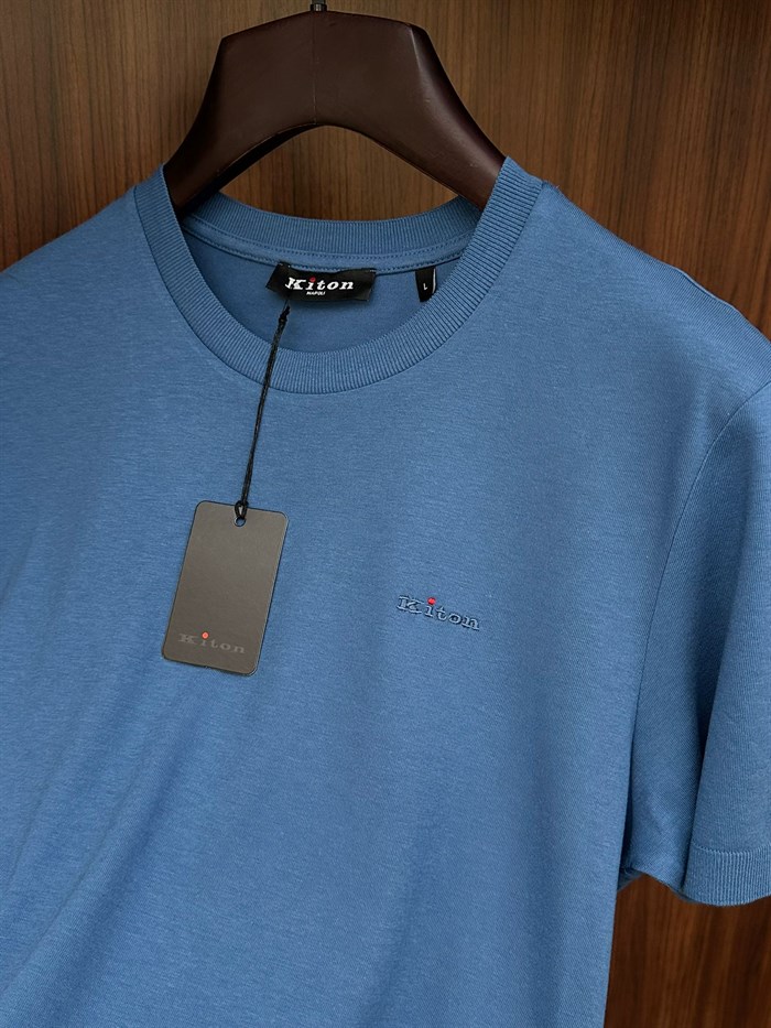 Nakış Logolu Kaşmir Kumaş Bisiklet Yaka T-Shirt