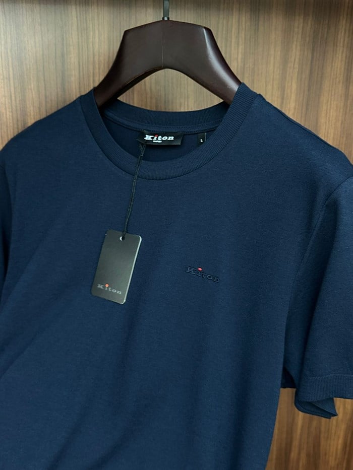 Nakış Logolu Kaşmir Kumaş Bisiklet Yaka T-Shirt