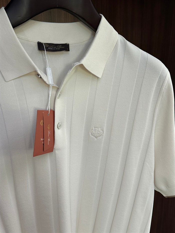 Nakış Logolu Şerit Çizgili Yakalı Triko T-Shirt