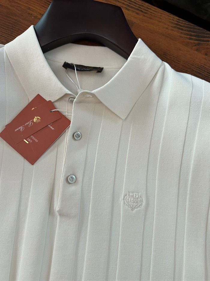Nakış Logolu Şerit Çizgili Yakalı Triko T-Shirt