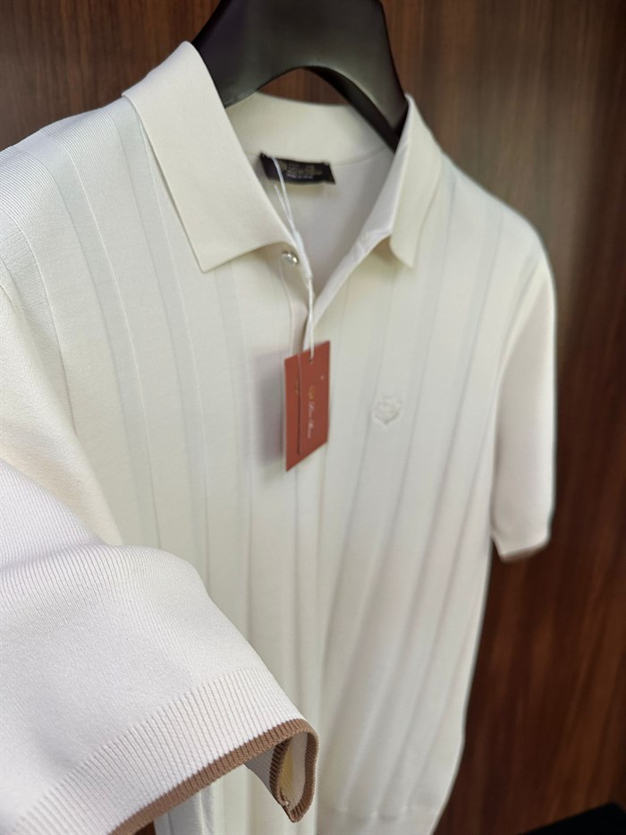 Nakış Logolu Şerit Çizgili Yakalı Triko T-Shirt
