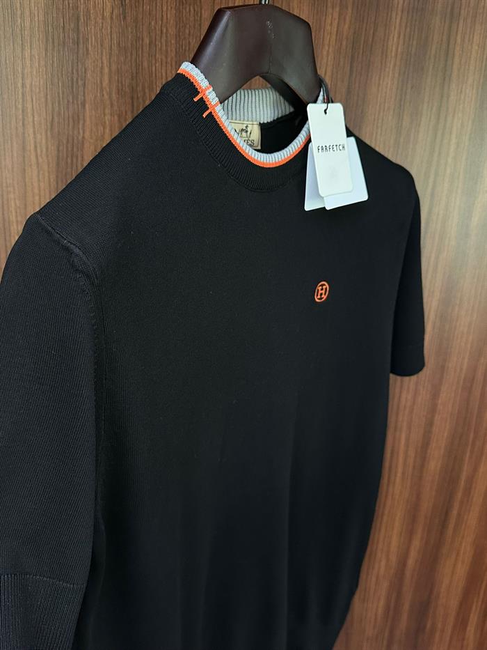 Nakış Logolu Yaka Detaylı Triko T-Shirt