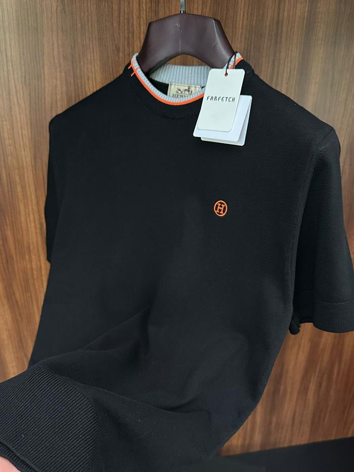 Nakış Logolu Yaka Detaylı Triko T-Shirt