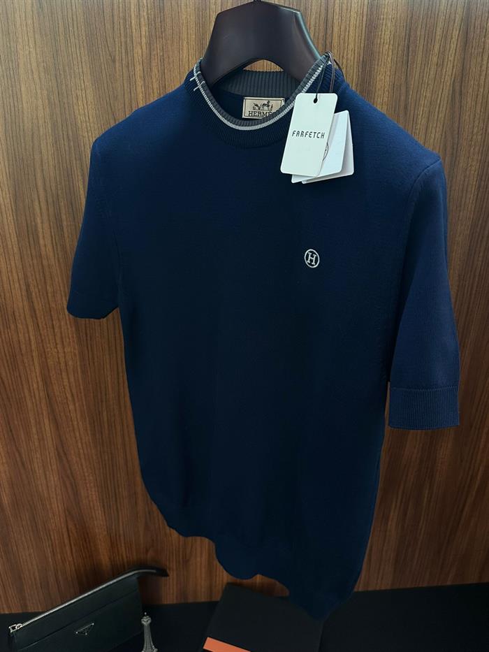Nakış Logolu Yaka Detaylı Triko T-Shirt