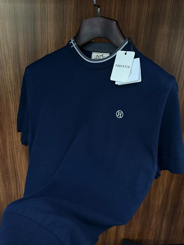 Nakış Logolu Yaka Detaylı Triko T-Shirt