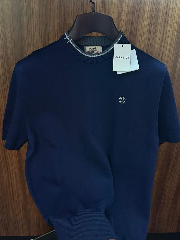 Nakış Logolu Yaka Detaylı Triko T-Shirt