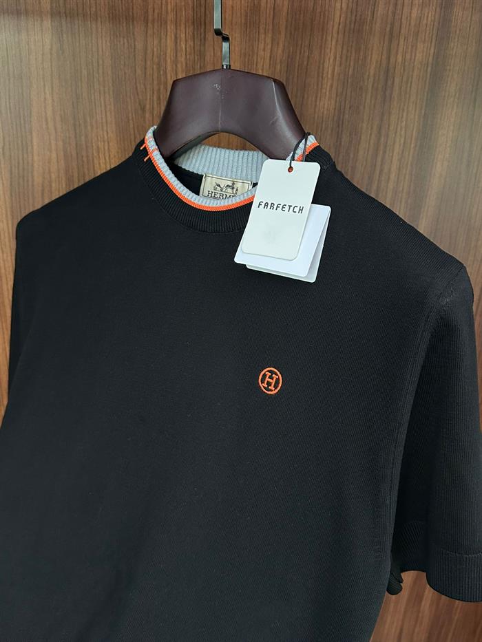 Nakış Logolu Yaka Detaylı Triko T-Shirt