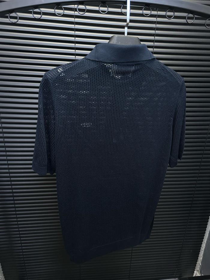 Nakış Logolu Delikli Triko Yakalı T-Shirt