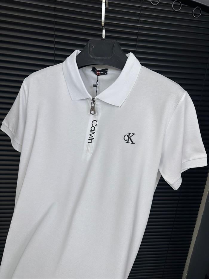 Nakış Marka Logolu Fermuarlı Yakalı T-Shirt - Beyaz