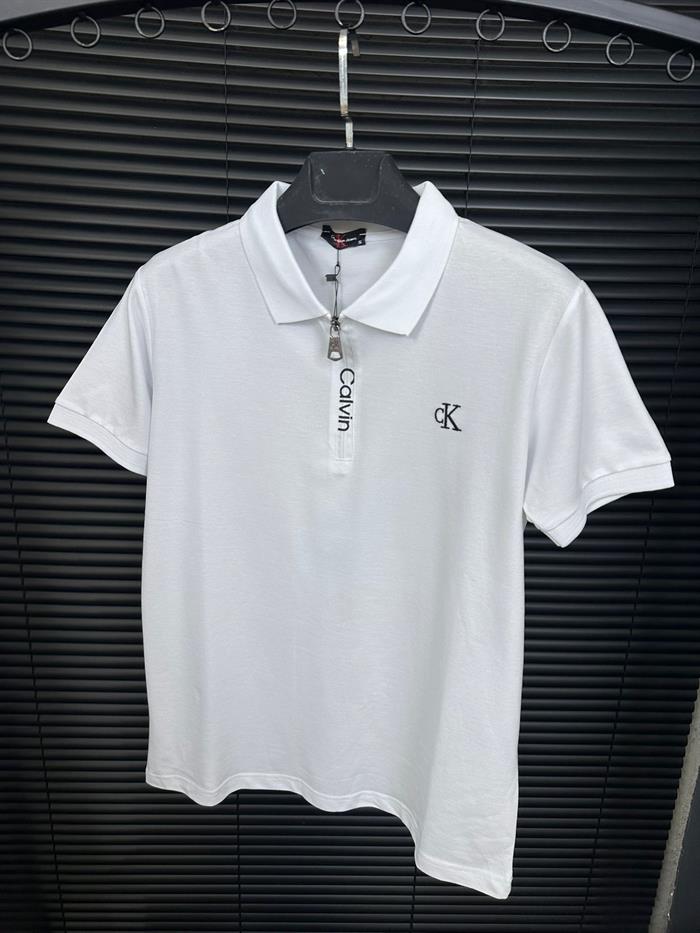 Nakış Marka Logolu Fermuarlı Yakalı T-Shirt - Beyaz