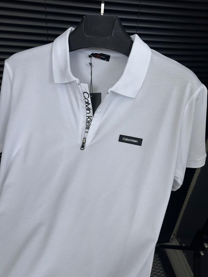 Silikon Marka Baskılı Fermuarlı Yakalı T-Shirt