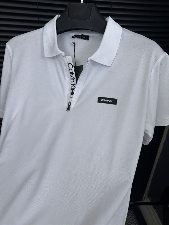 Silikon Marka Baskılı Fermuarlı Yakalı T-Shirt