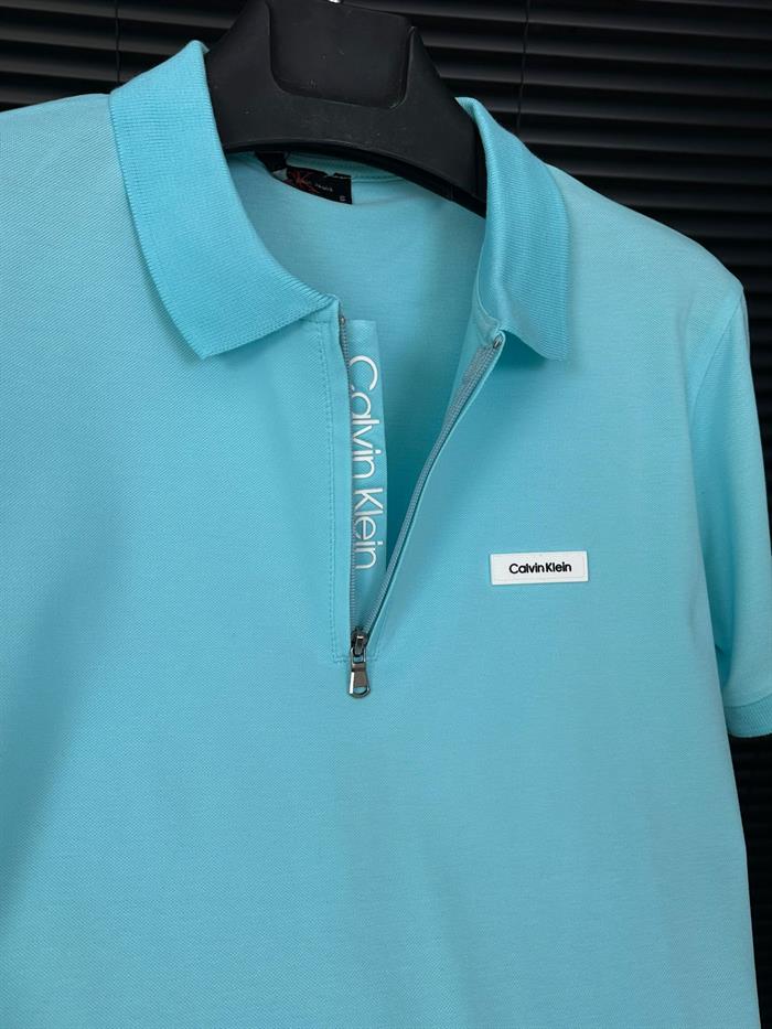 Silikon Marka Baskılı Fermuarlı Yakalı T-Shirt