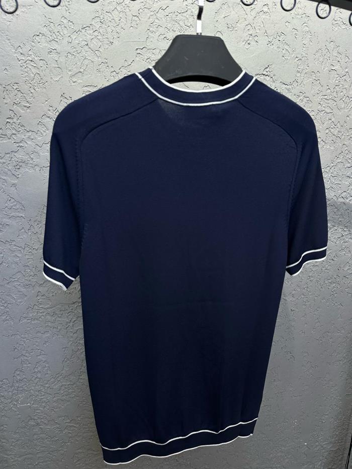 Tonaton Desenli Şerit Detaylı %100 Triko T-Shirt