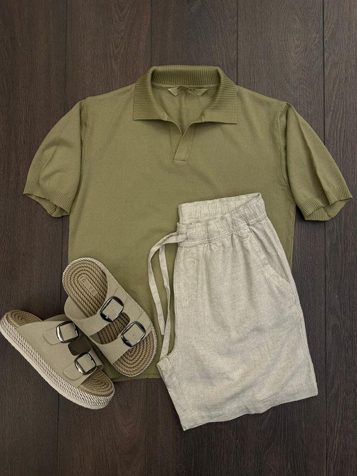 Triko Kumaş Yakalı T-Shirt