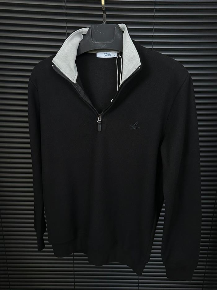 Selanik Kumaş Yaka Yazılı Yarım Fermuar Sweatshirt