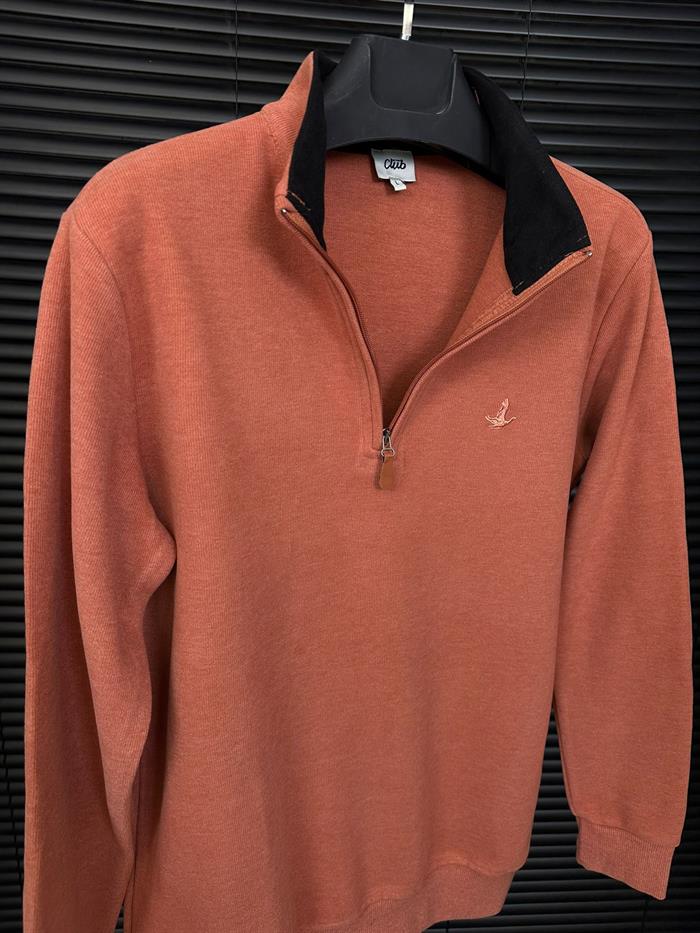 Selanik Kumaş Yaka Yazılı Yarım Fermuar Sweatshirt