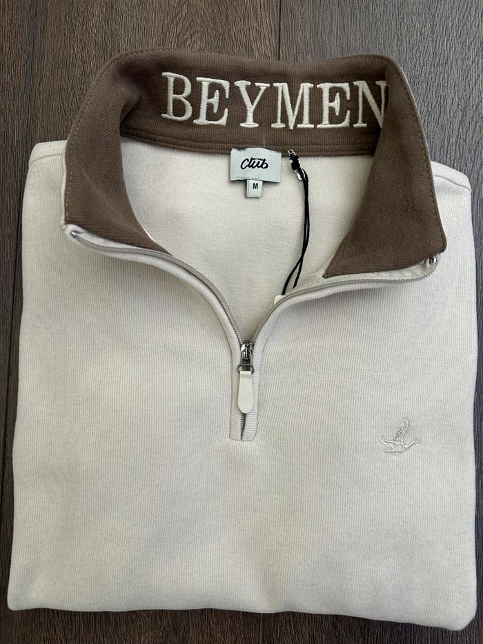 Selanik Kumaş Yaka Yazılı Yarım Fermuar Sweatshirt