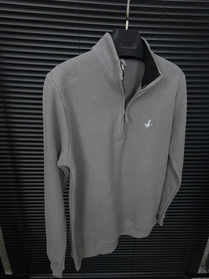 Selanik Kumaş Yaka Yazılı Yarım Fermuar Sweatshirt