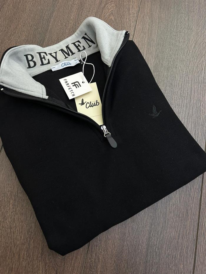 Selanik Kumaş Yaka Yazılı Yarım Fermuar Sweatshirt