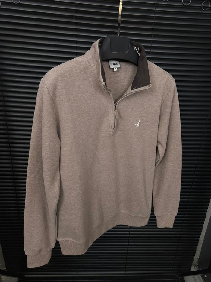 Selanik Kumaş Yaka Yazılı Yarım Fermuar Sweatshirt