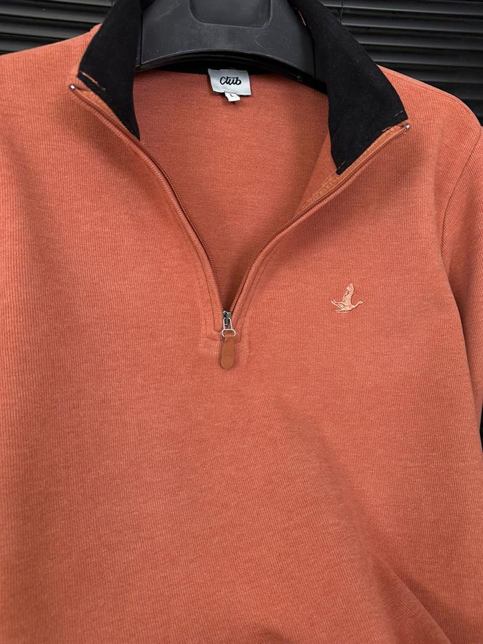 Selanik Kumaş Yaka Yazılı Yarım Fermuar Sweatshirt