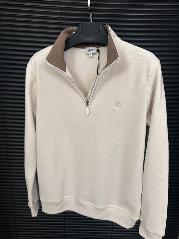 Selanik Kumaş Yaka Yazılı Yarım Fermuar Sweatshirt